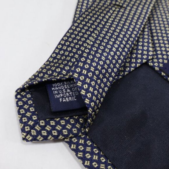 Lands End Mens Necktie Navy Blue Silk Geometric Pattern Classic Handsewn USA - Picture 6 of 7